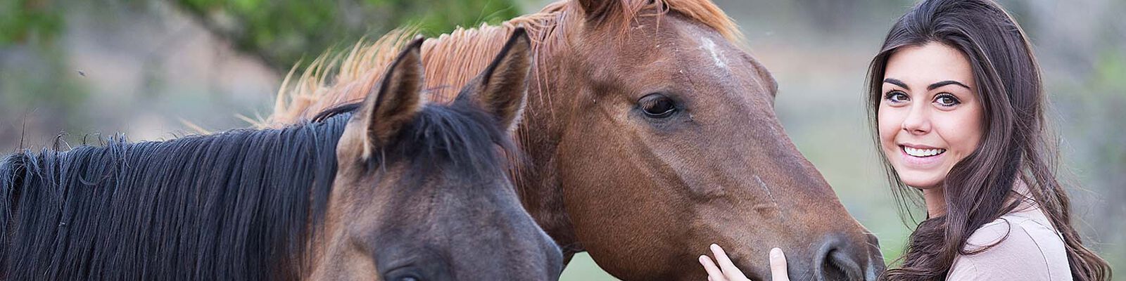 Frau streichelt Pferd auf dem Bauernhof